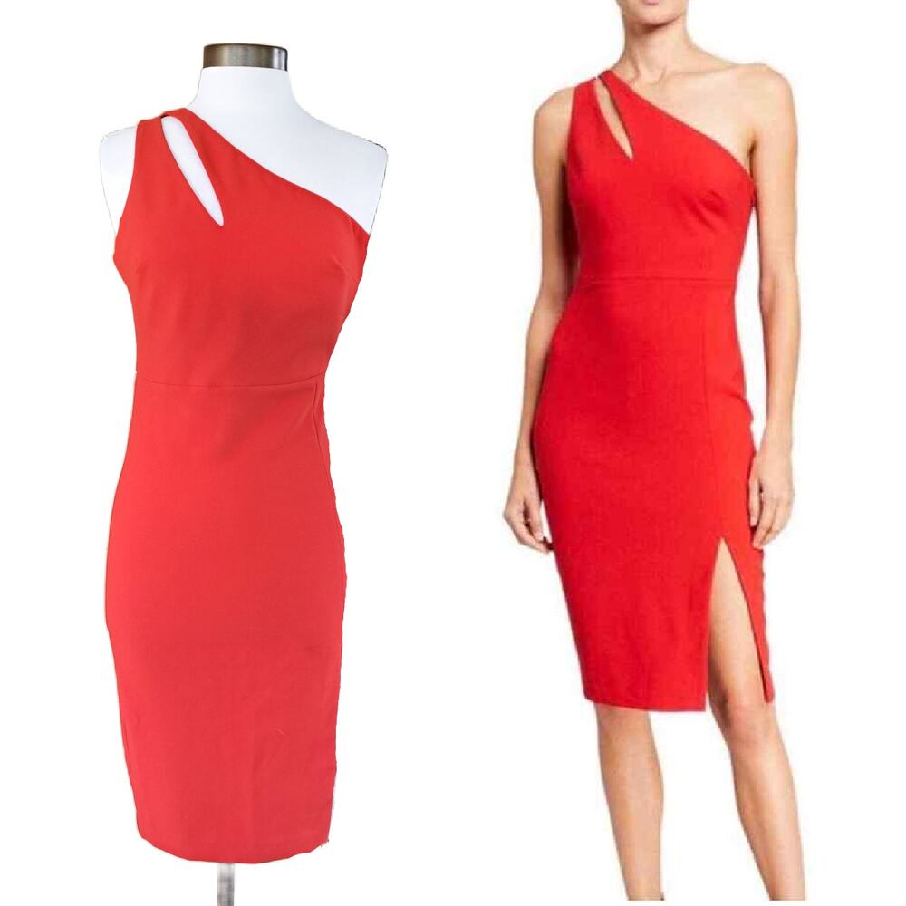 LIKELY Lisette Red One-shoulder Pencil Midi Dress Size 4